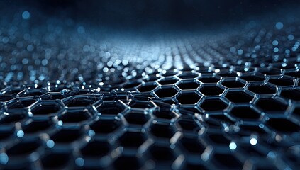 Hexagonal grid of dark-blue metal, glowing points