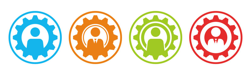 Set of gear with human icon vector symbol. Representing innovation, solution, and people