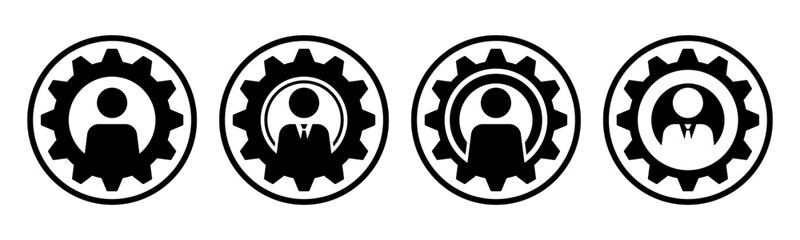 Set of gear with human icon vector symbol. Representing innovation, solution, and people