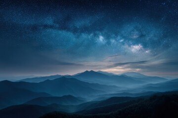 Wall Mural - Milky Way shines over the Blue Ridge Mountains at night aerial view landscape nature photography