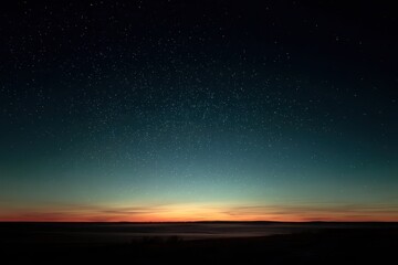 Wall Mural - Starry Night Sky over Horizon Landscape at Dusk in Rural Location Wide Angle Scenic View