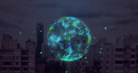 Wall Mural - animation of globe and numbers rotating in digital space