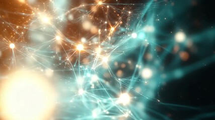 Abstract visualization of a complex network of glowing interconnected nodes and lines, representing data, technology, or artificial intelligence 4k video