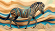© Attar - A colorful zebra walking across a stylized desert landscape artwork