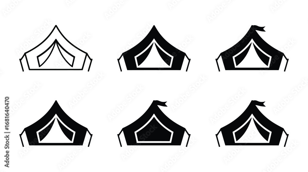 Vector art of set of camping tent icons in various styles for outdoor ...