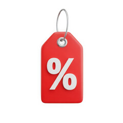 3d red discount tag with percent symbol isolated for commercial use isolated on transparent background 
