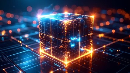 Glowing Digital Cube: Abstract Technology and Data Visualization