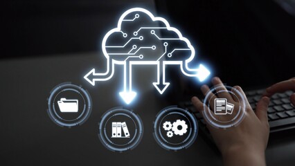 Wall Mural - cloud computing, cloud strategy, and cloud technology transforming digital infrastructure with scala