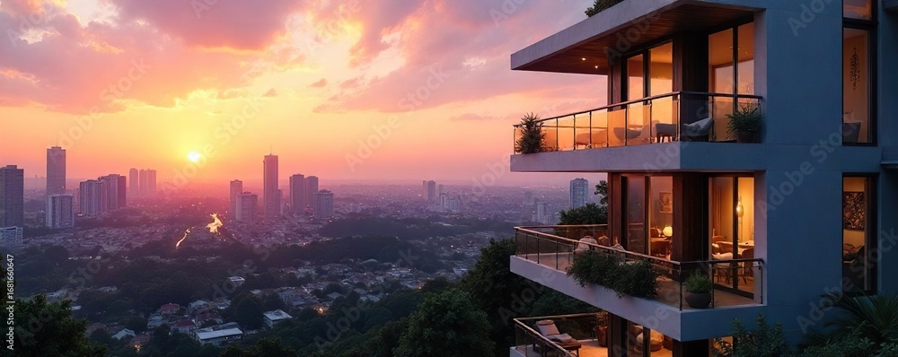 Modern condominium building with sleek architecture and balconies ...