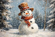 © Vilma - A charming snowman, adorned with a hat and scarf, stands amidst a snowy winter wonderland, evokes the cheer of the holiday season.