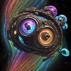 Wall Mural - Spaceship Navigating Colorful Cosmic Flow
