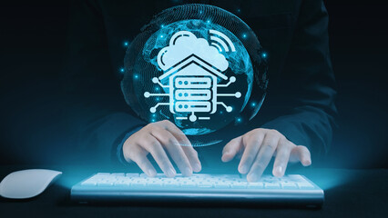 Wall Mural - cloud computing, cloud strategy, and cloud technology transforming digital infrastructure with scala