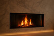 © IMAGES HUB - Modern electric fireplace with marble surround and ambient lighting design for home interior decor ideas