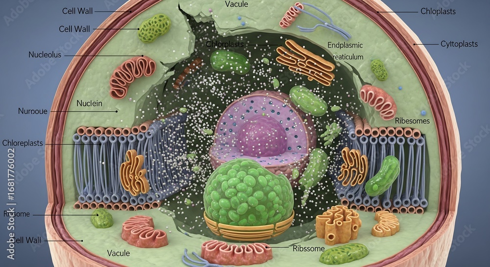 Ilustración de Stock Detailed 3D cross-section of a plant cell with ...