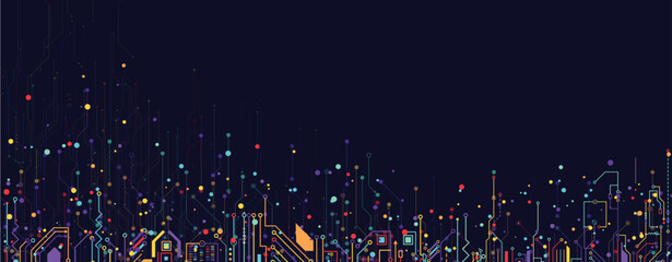 Wall Mural - abstract circuit technology concept background with particles