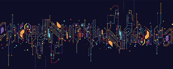Wall Mural - abstract circuit technology concept background with particles