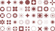 © Halal Artist - Rust-colored symbol icons, abstract geometric shapes, vector graphic elements, circular and star patterns, square motifs, symmetrical design clipart pack