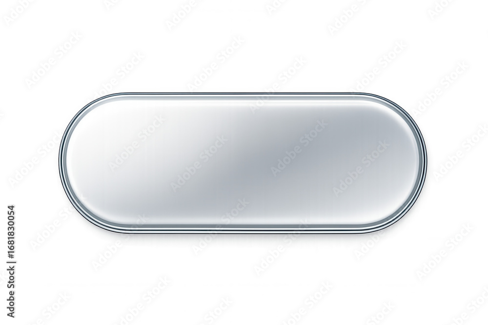 Glossy silver rounded rectangular button with metallic border on a ...