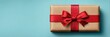 © Michael - Gift box wrapped in brown paper with a red ribbon on a blue background suitable for various celebrations and occasions
