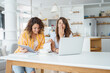 © Dorde - Two Women Collaborating on Work Project Using Technology in a Stylish Bright Apartment