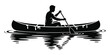 © VECTOR ZONE - Monochrome Silhouette – Woman Rowing Canoe in Calm Waters, Minimalist Black-and-White Vector Illustration