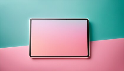 modern tablet computer on pink background pastel colors gradient screen display mockup