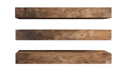 Three weathered wooden beams, stacked vertically.  Each beam shows signs of age and use
