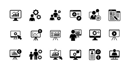 Icon set for business and technology concepts with silhouettes