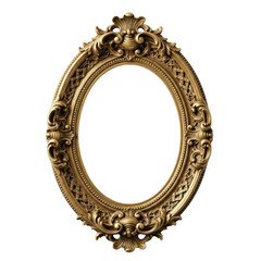 Ornate gold oval frame isolated on transparent background