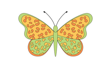 Wall Mural - Groovy retro butterfly with funky flat style. This cute orange element appears as a colorful groovy sticker in y2k fashion. Bold funky sticker ideal for graphic or trendy vintage projects.