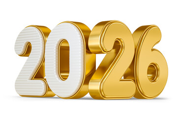 Wall Mural - striped white and gold 2026 numbers in 3d render with transparent background