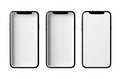 © Noriba - Three blank smartphones in a row, side view.  Black frames, white screens
