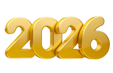 Wall Mural - golden 2026 typography in 3d render with transparent background