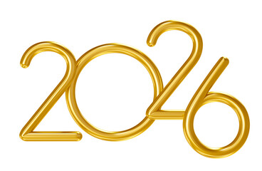 Wall Mural - Minimalist Golden 2026 Numbers in 3D render with transparent background with transparent background