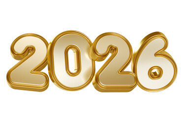 Wall Mural - Golden 2026 Numbers with Glossy 3D Effect in 3D render with transparent background