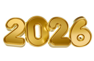 Wall Mural - Golden 2026 Numbers with Glossy 3D Effect in 3D render with transparent background