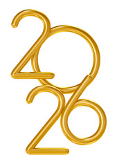 Wall Mural - Golden 2026 Vertical Numbers Design in 3D render with transparent background