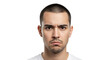 © Smallde - Furrowed brow. Stern Young Man with Brown Eyes Looking Annoyed on White Background
