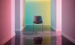 © Falih - Modern chair in colorful room interior, glossy floor, pastel walls, stylish design, home decor, furniture, minimal art, 3d render, contemporary style
