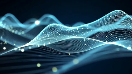 Abstract wavy network structure with connected nodes on a dark background