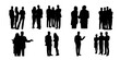 © Biplob - Silhouettes of business people in groups and pairs discussing teamwork, corporate collaboration, partnership, and leadership on white background for office design concepts