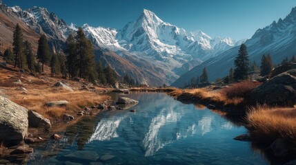  Majestic Snow-Capped Mountain Reflected in Calm Alpine Lake