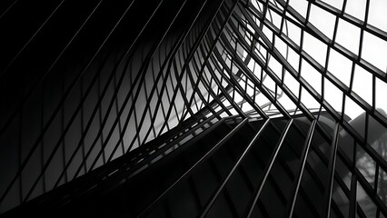 Abstract geometric lines forming an architectural pattern, monochromatic gradient creating a modern aesthetic.