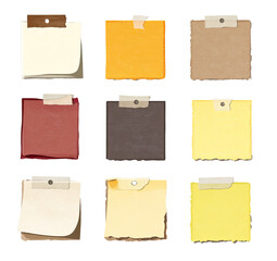 Nine square sticky notes, various colors, textured