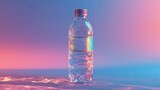Plastic water bottle, iridescent label, vibrant colors