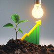 © Aziz - Green plant and light bulb with upward economic bar growth