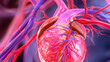 © SMART.art - A close-up illustration of healthy heart anatomy highlighting the intricate structure of arteries and veins, using vibrant colors to illustrate blood flow and educate viewers on the significance of ma