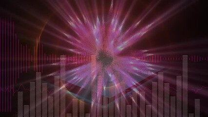 Wall Mural - digital animation of pink digital waves spinning and music equalizer against pink background