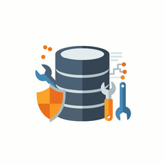 Database cylinder with shield  Minimal Flat Vector Illustration for software development, IT support, apps, templates, and brandless design