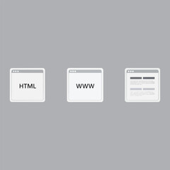 Vector art of three stylized windows show web development concepts